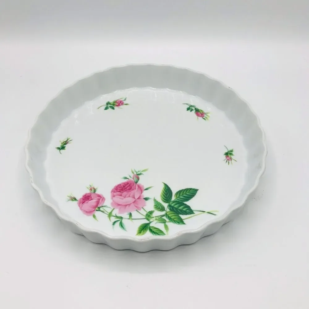 Christineholm porcelain rose 9 1/2” fluted pie torte tart quiche baking dish.